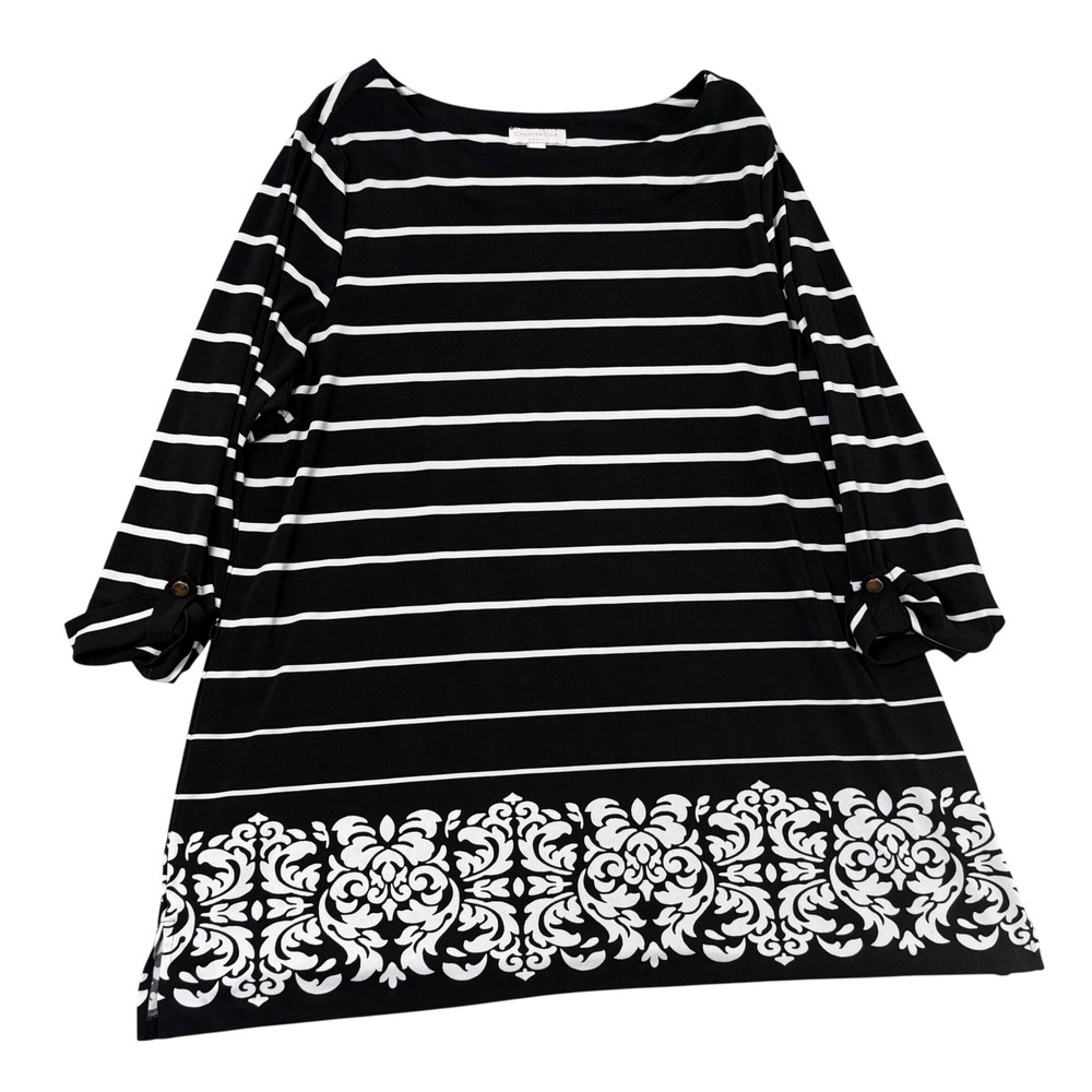 Charter Club Tunic Top Women 2X Black White Elegant Timeless Classic Formal
